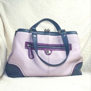 Coach 32 oz pebbled leather grey ,lilac ,3 slot Satchel  bag